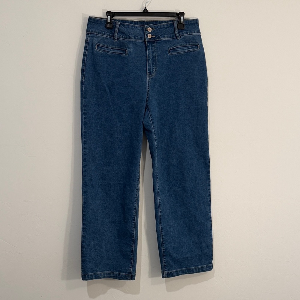 Sidefeel High Waisted Wide Leg Jeans Double Button Medium Wash size 14